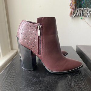 JustFab Burgundy Ankle Boots with Studded Detail